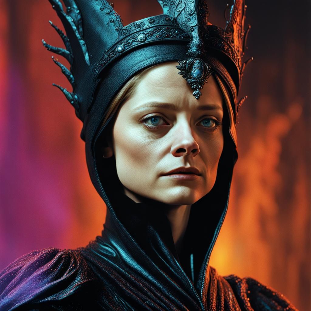 Jodie Foster as Dark Witch Queen: Hyperrealistic Art