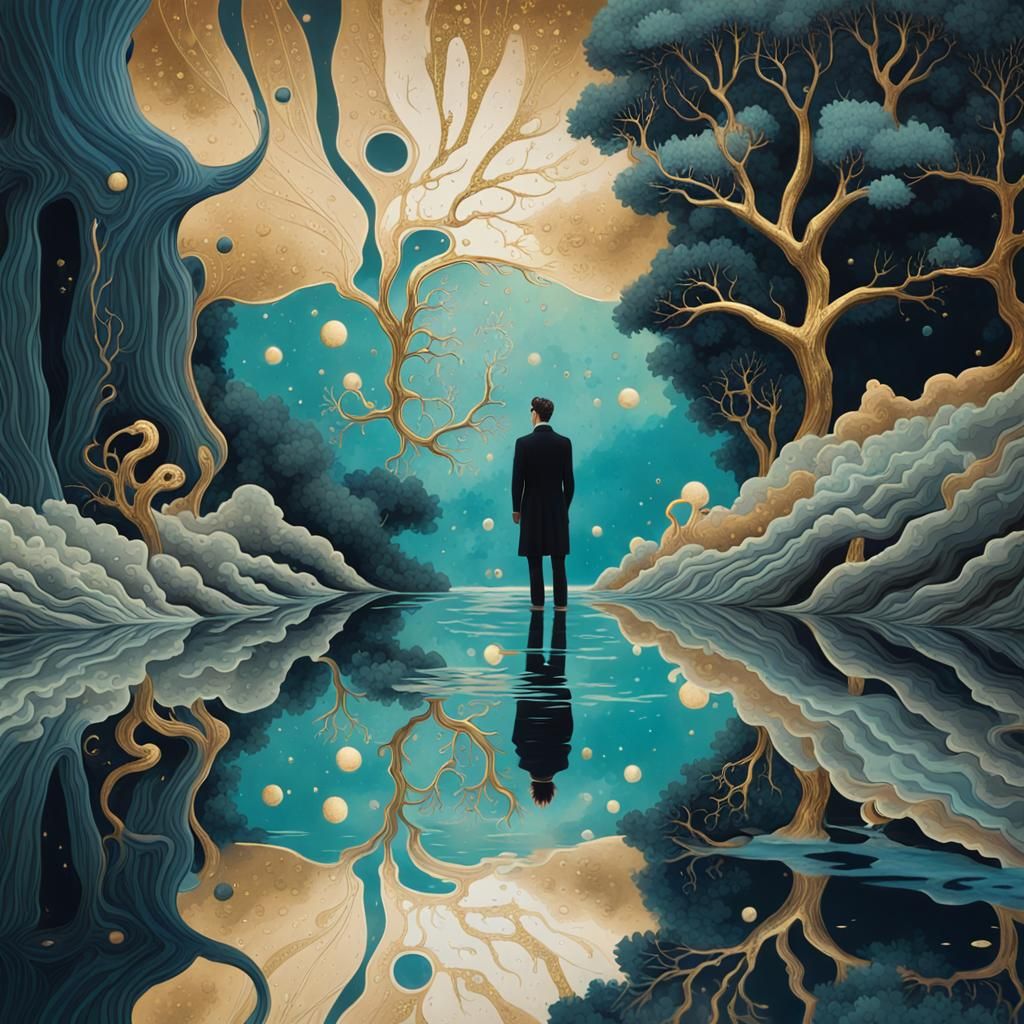 Magical Reflection: Vibrant Gouache of Underwater World