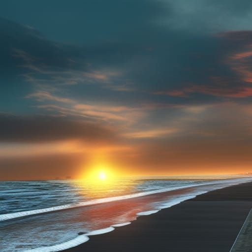 Atlantic City Boardwalk Sunset in Matte Painting Style