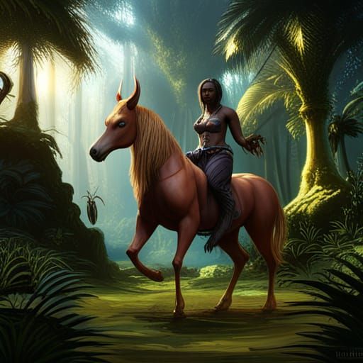 Black Centaur in African Forest: Fantasy Concept Art