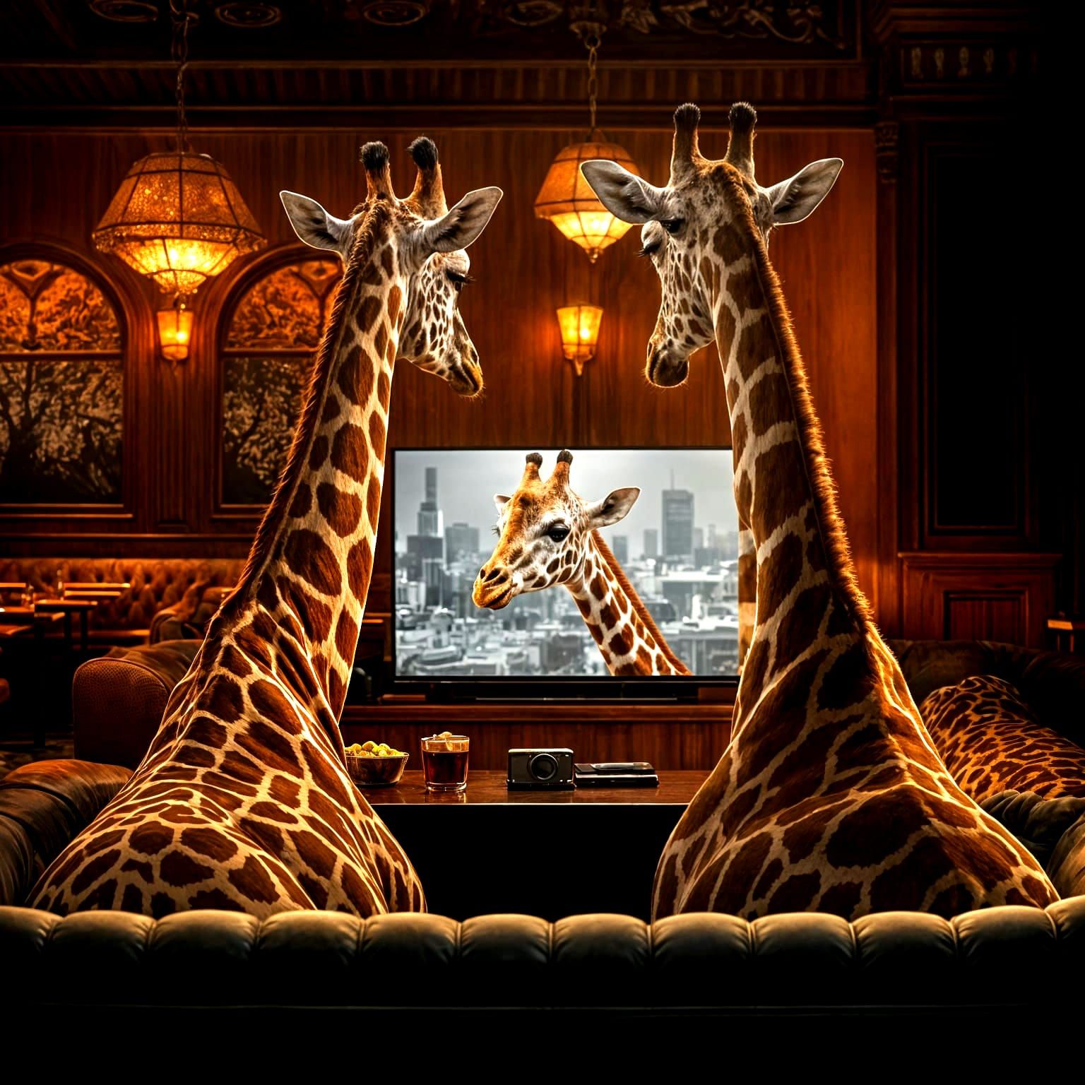 Giraffes Enjoy Photorealistic TV Night