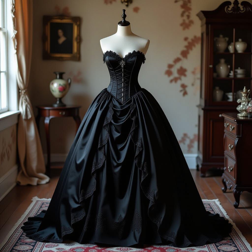 Black Gothic Gown on Vintage Dress Form