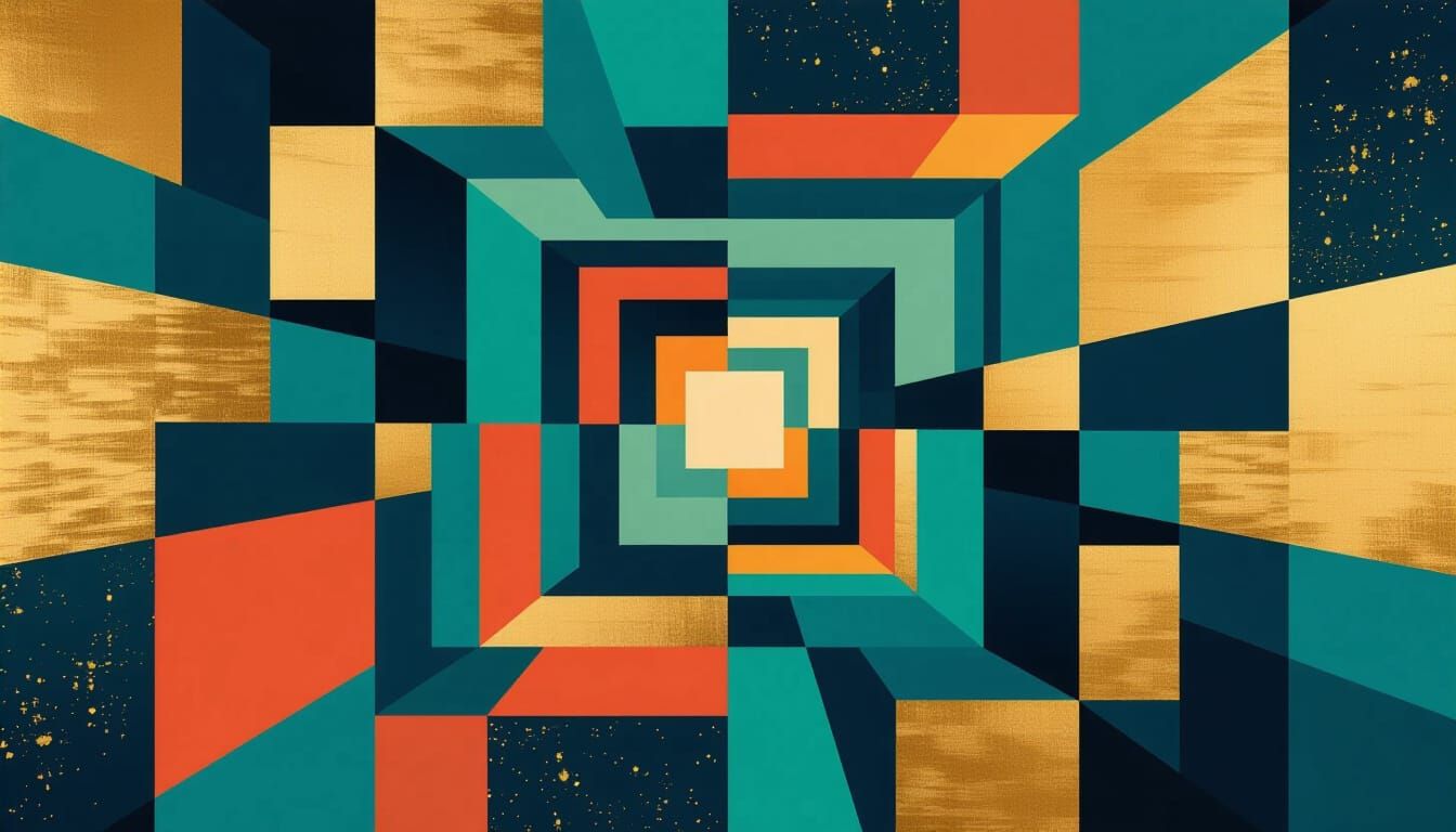 Dynamic Geometric Composition of Cubes and Squares in Teal a...