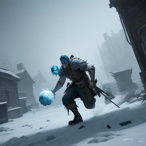 Snowball Zombie on Snowy Battlefield, Digital Art