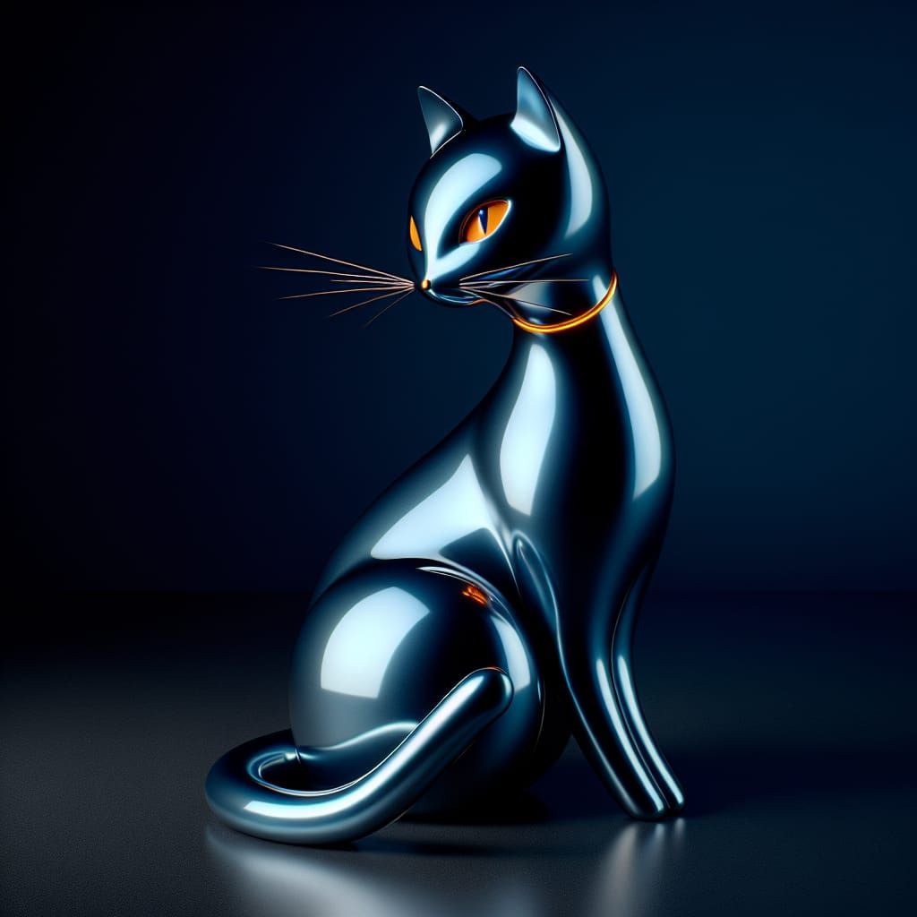 Sleek Metallic Cat Figure in Modern Style