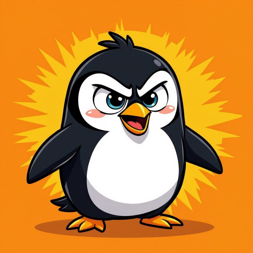 Cartoon Penguin with Comedic Expression