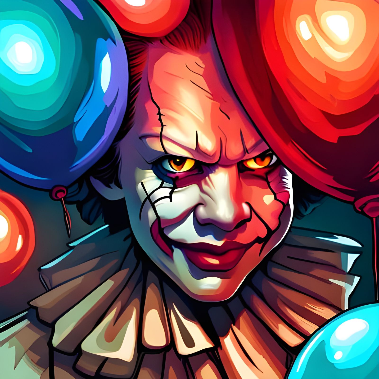 Creepy Clown with Red Balloon Portrait