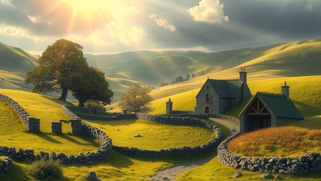Enchanted Irish Landscape with Rolling Green Hills