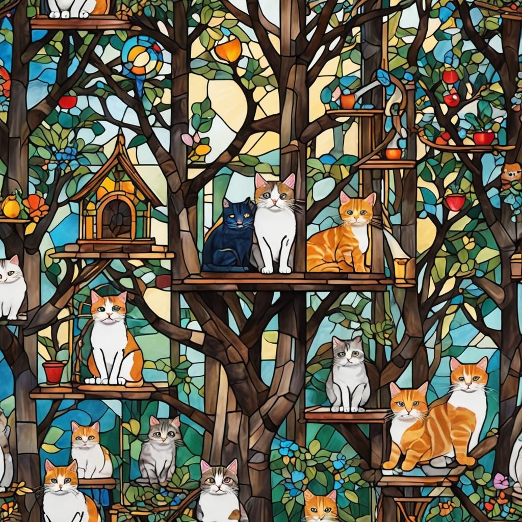 Enchanting Cat Treehouse with Art Deco Window