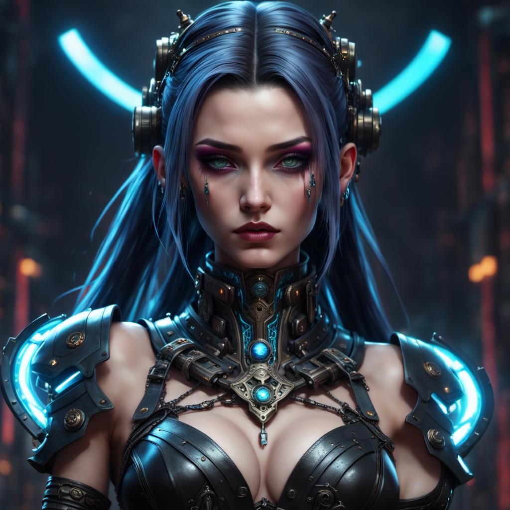 Cybergoth Girl in Dark Fantasy Cyberpunk Style