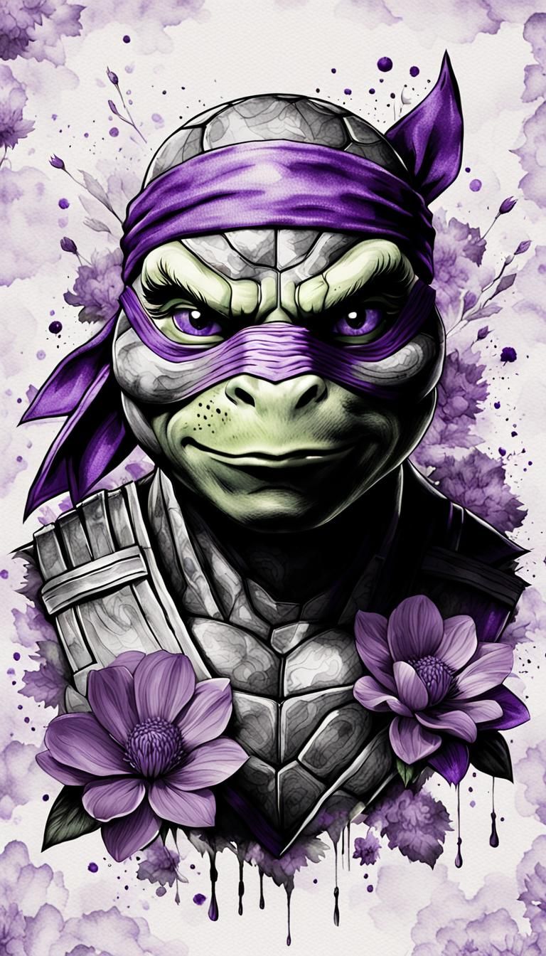 Donatello Ninja Turtle Grayscale Art Nouveau Illustration