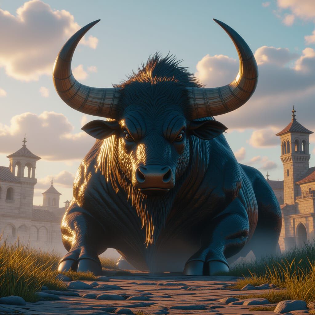 Majestic Bull Head Matte Painting