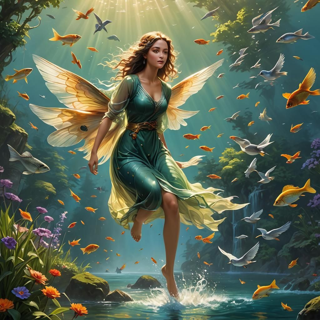 Surreal Landscape: Fish Fly, Birds Swim in Ethereal Mist