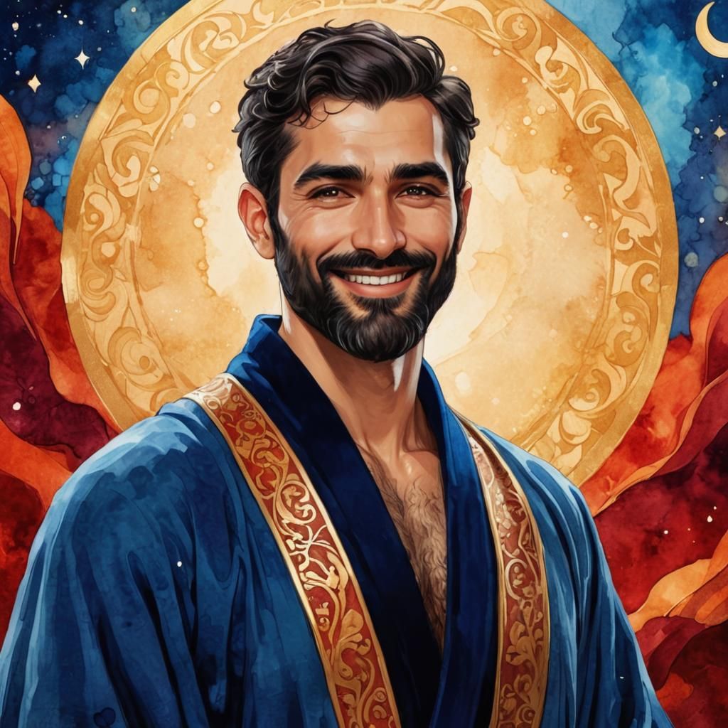 Handsome Arab Man in Art Nouveau Digital Art