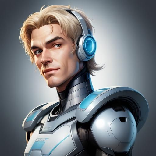 Smiling Robot Boy Portrait in Comic Book Style