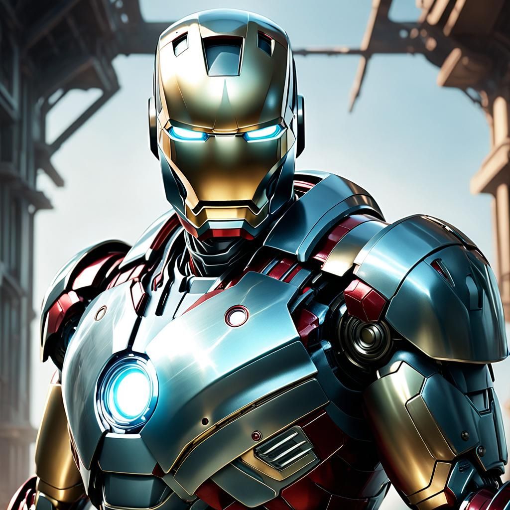 Hyperdetailed White Iron Man Suit Portrait