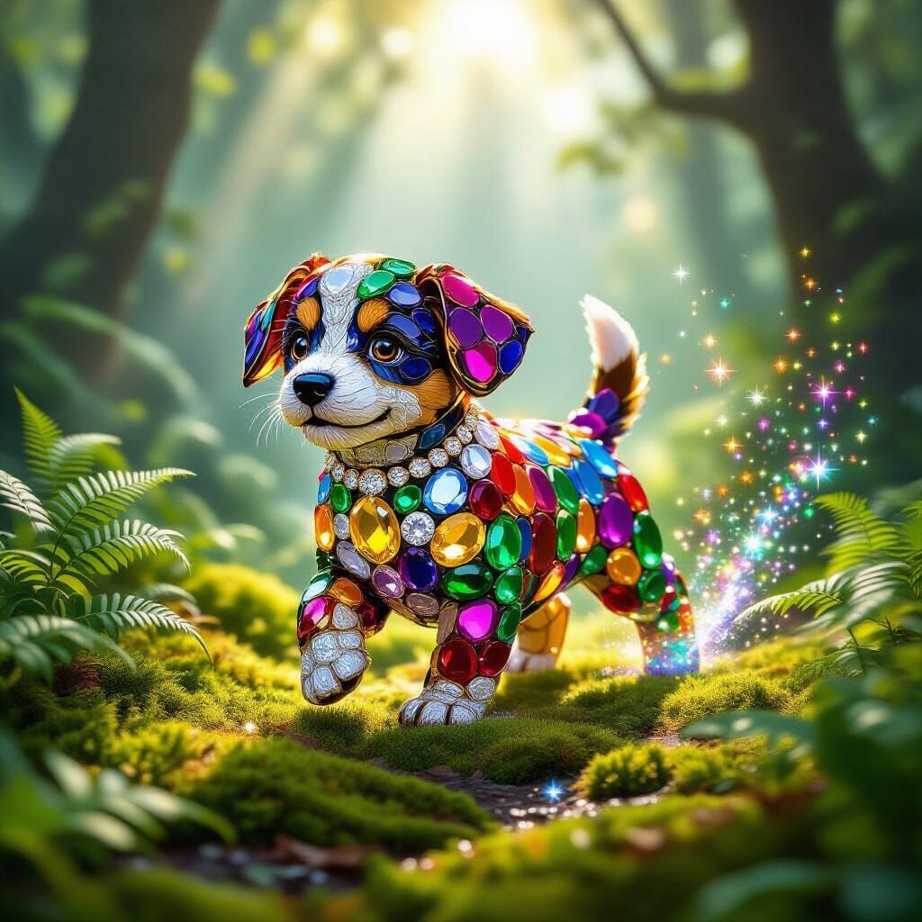 Gemstone Puppy in Misty Forest Glade