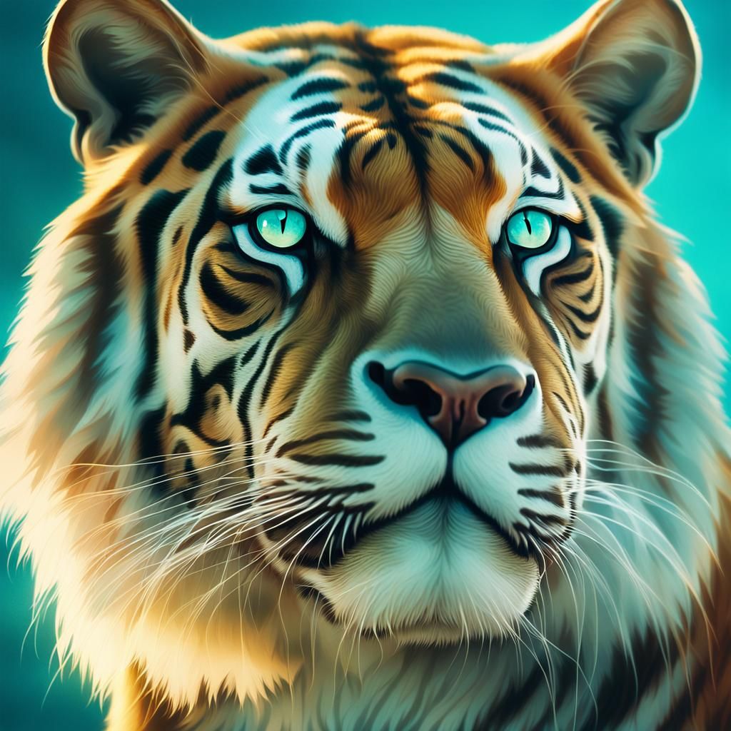 Golden Tiger Portrait in Light Leak Style