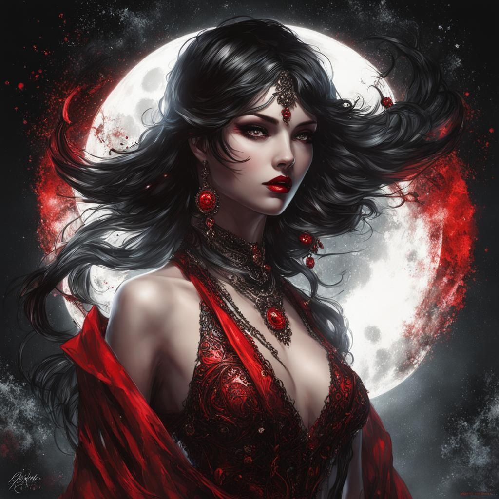 Seductive Tatar Woman in Modern European Ink Painting