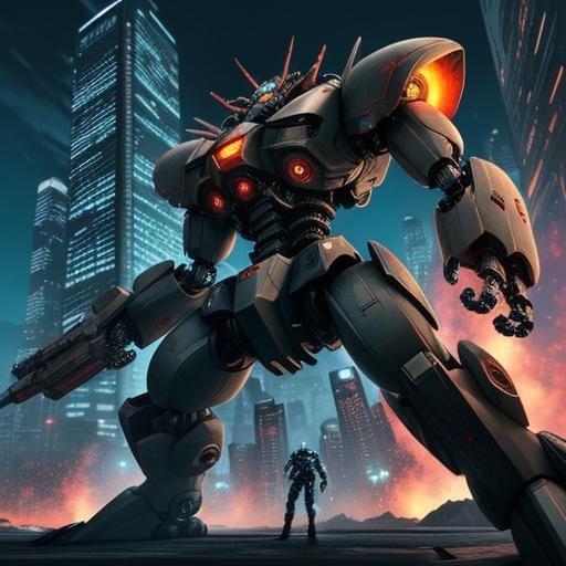 Giant Mecha Crab Attacks City in Anime Manga Style