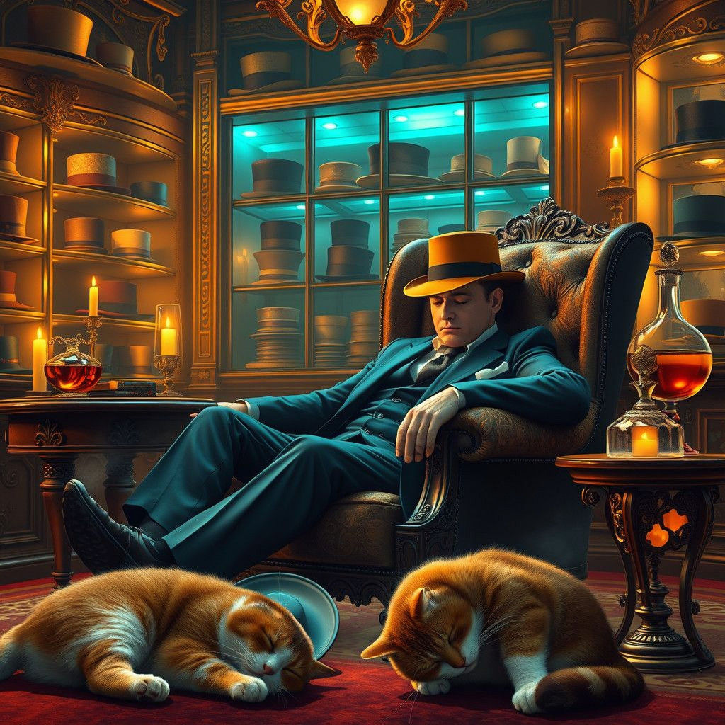 Haberdashery Scene With Sleeping Man and Hats