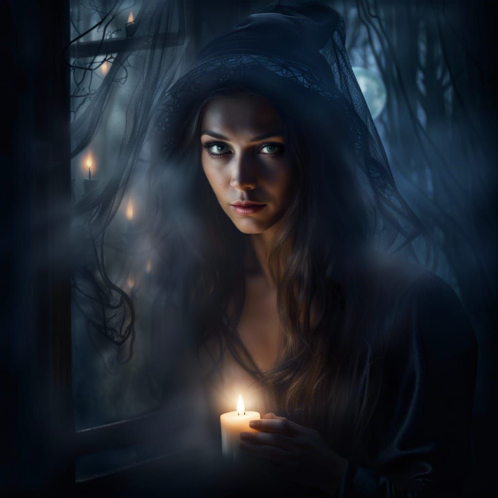 Mysterious Witch Portrait in Enchanted Forest