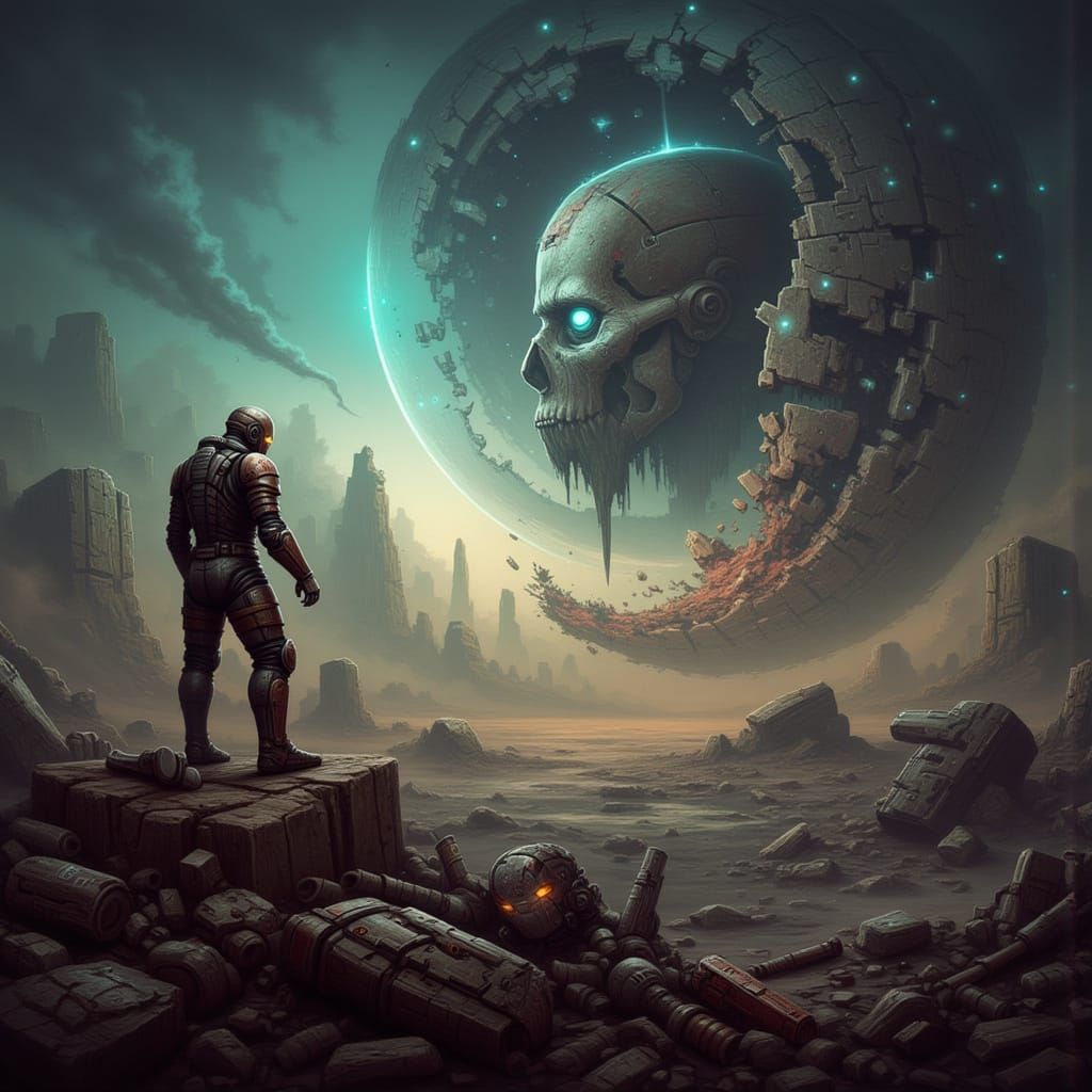 Epic Sci-Fi Guard Surveys Shattered Planet