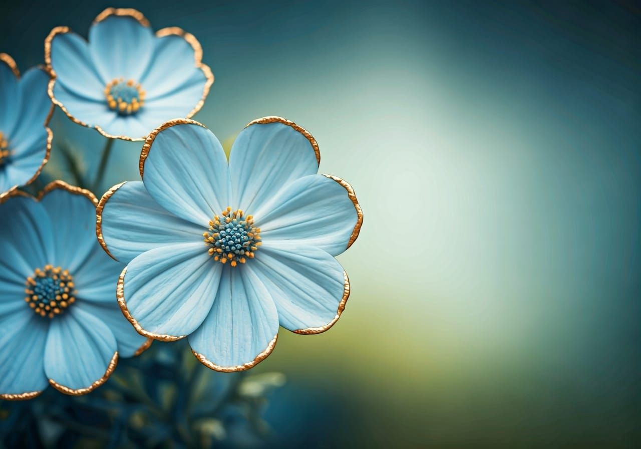 Delicate Light Blue Flowers with Golden Edges