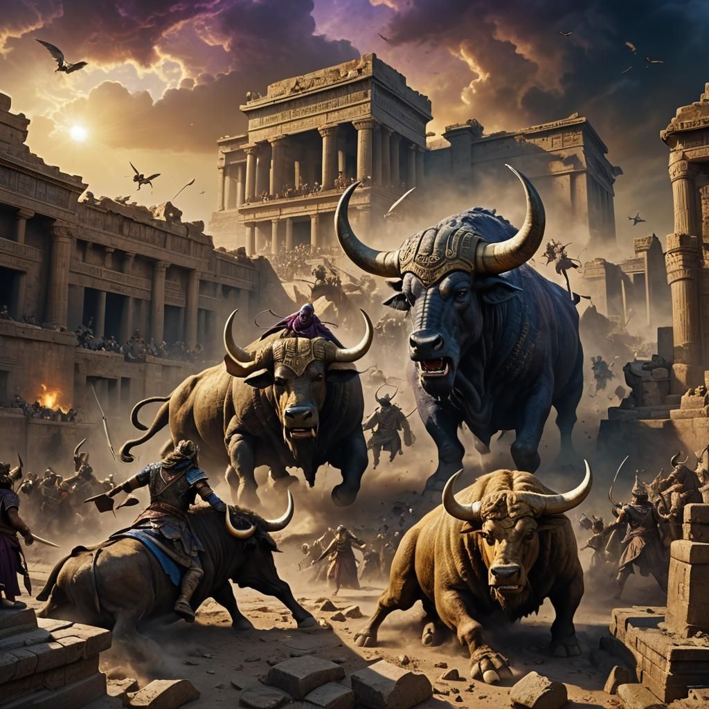 Gilgamesh and Enkidu Battle the Bull of Heaven