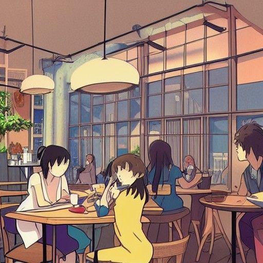 Studio Ghibli Cafe Scene with Perfect Lighting