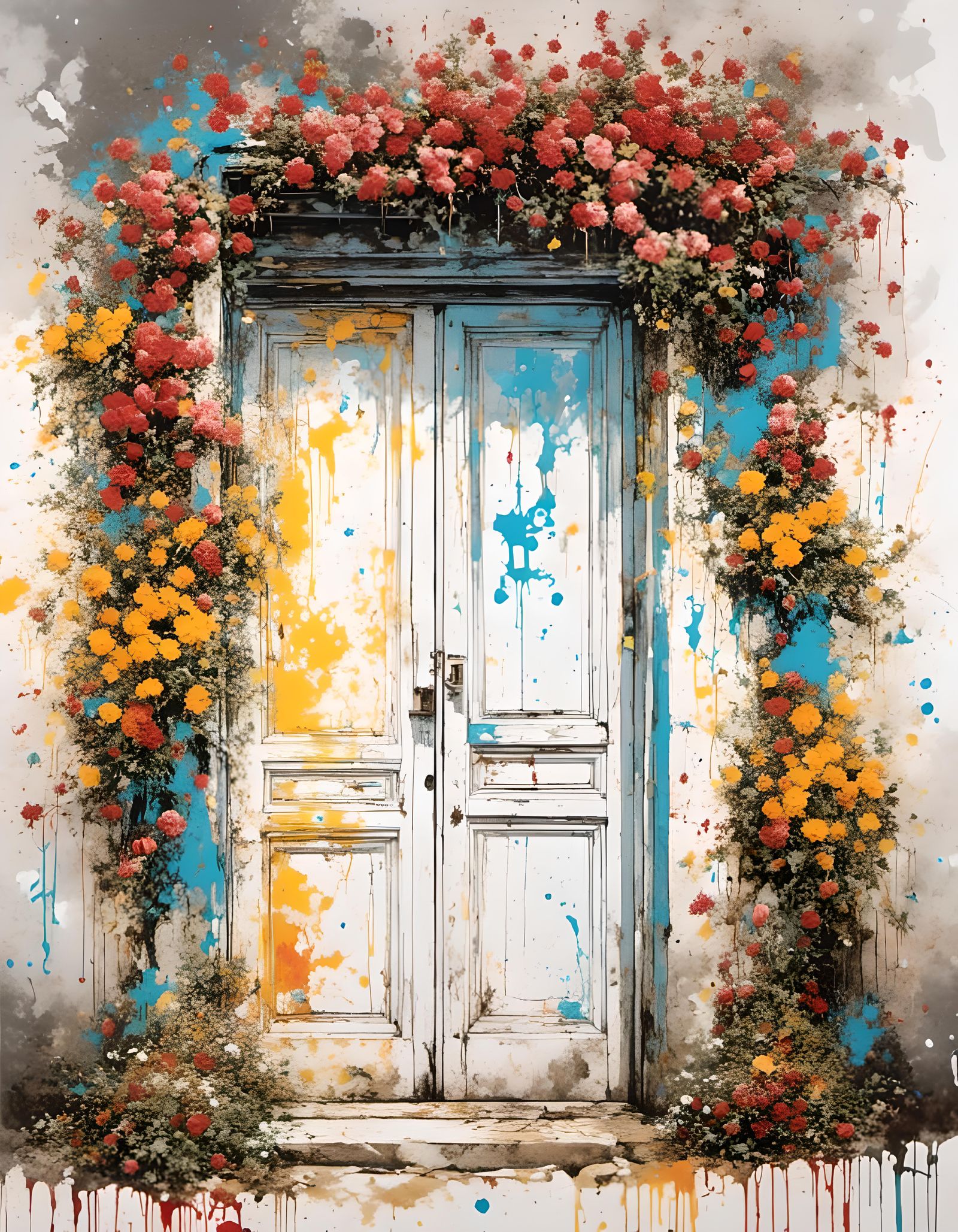 Floral Graffiti Door on White Background