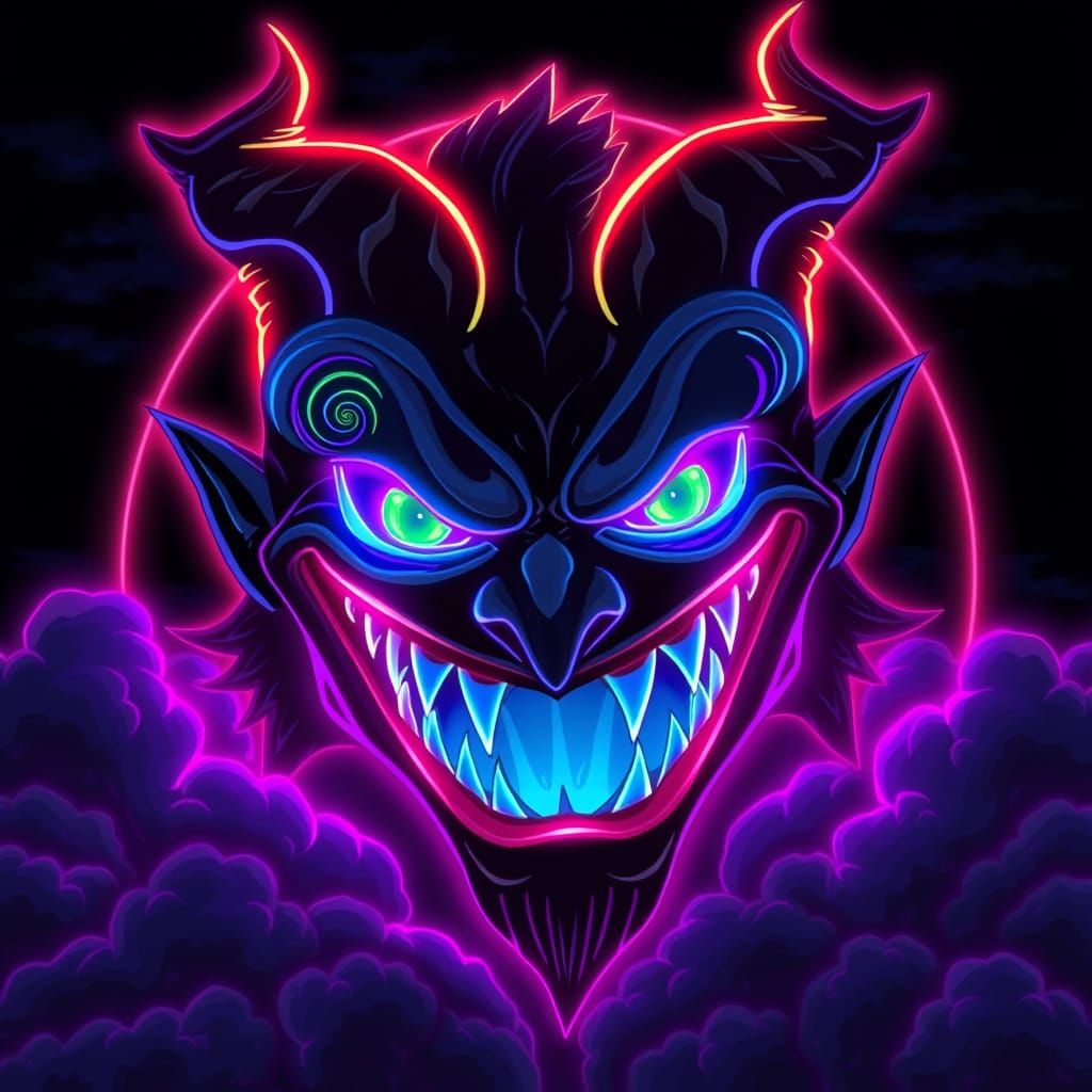 Cyberpunk God of Malice in Electric Blue Light