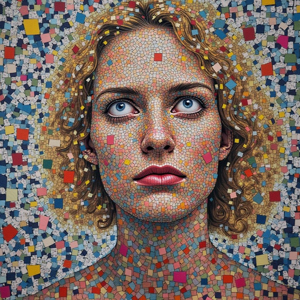 Abstract Cubist Portrait in Mysterious Geometric Harmony