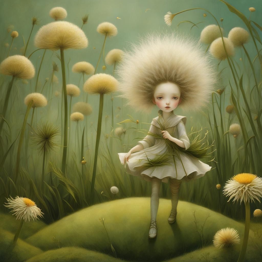 Miniature Girl's Journey in Surreal Garden Art