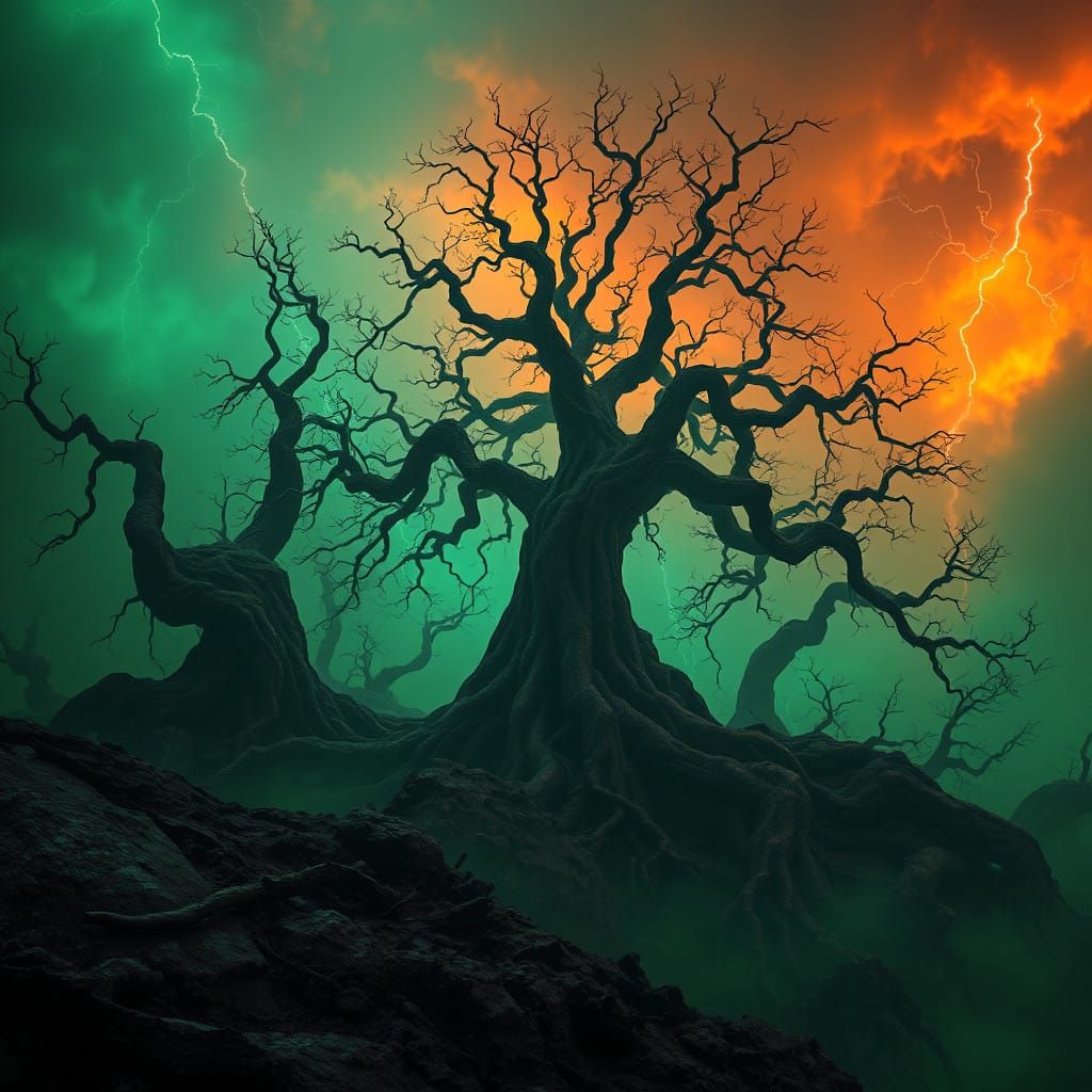 Atmospheric Industrial Realm in Emerald Green Haze