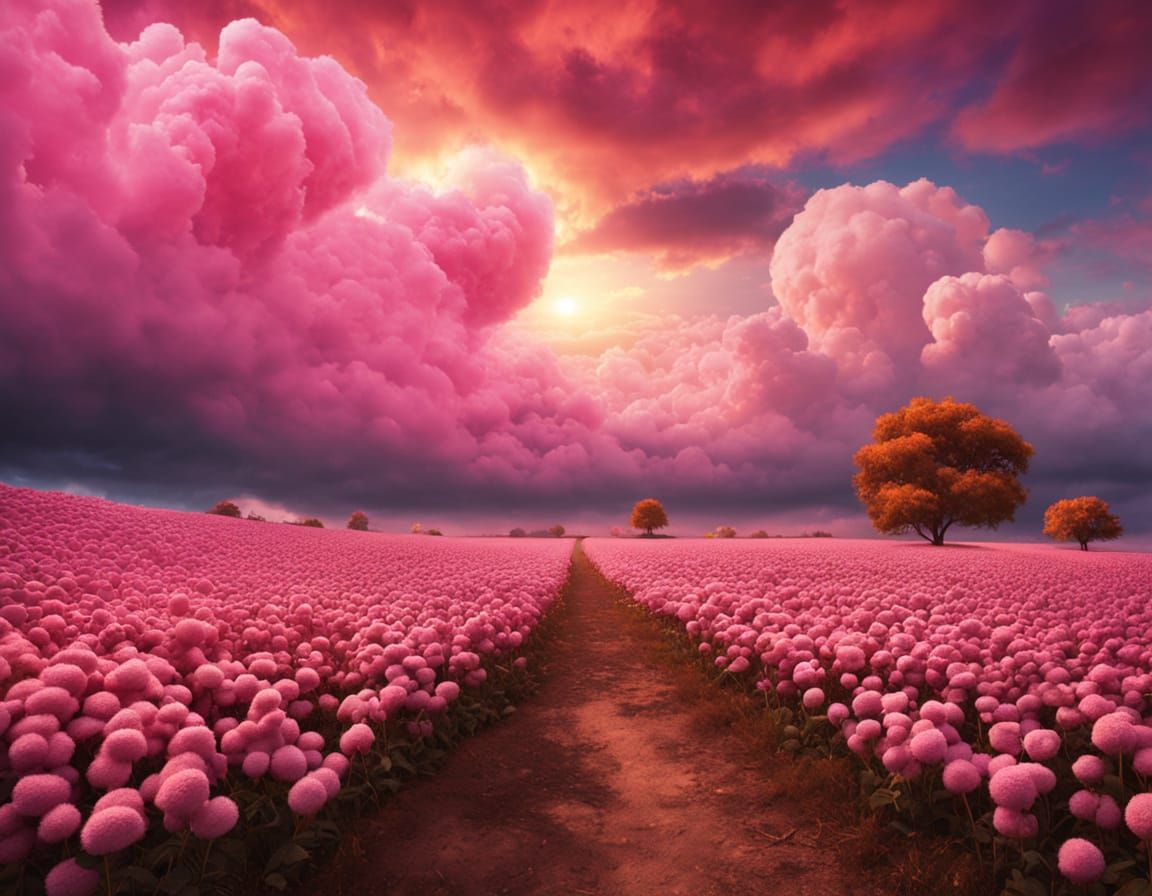 Surreal Cotton Candy Storm with Clown Face
