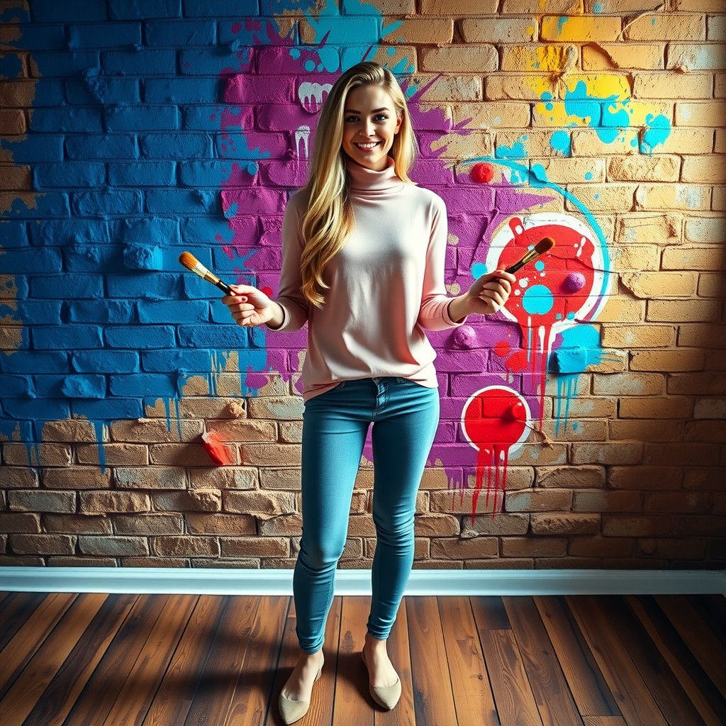 Woman with Abstract 3D Mural in Rembrandt Lighting