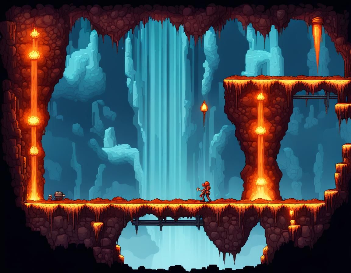 2D Side Scroller Underground Cavern with Lava