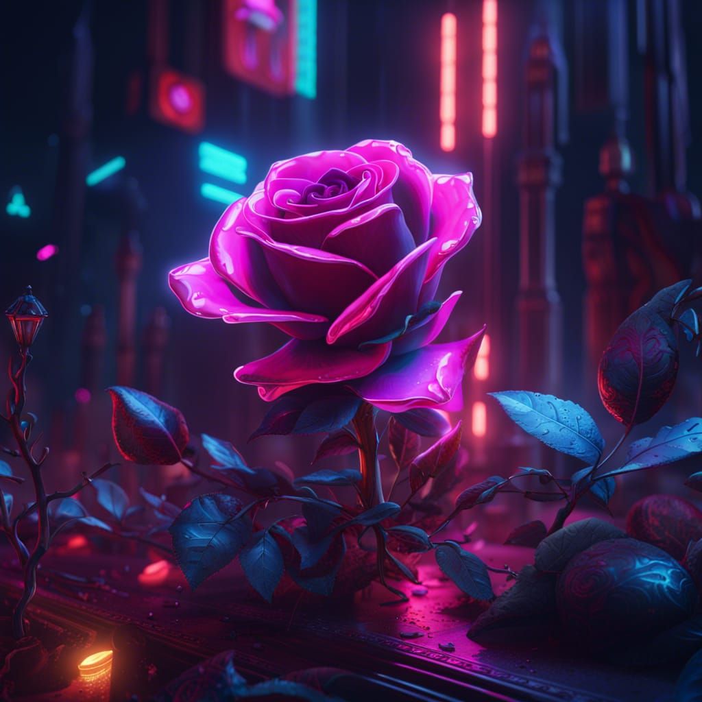 Vibrant Neon Rose Fantasy Concept Art