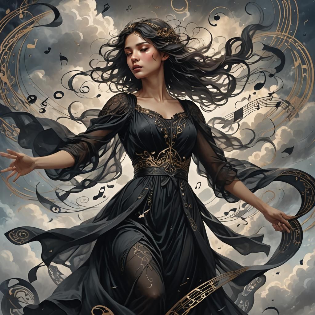 Musical Girl Ascending: Dark Fantasy Concept Art