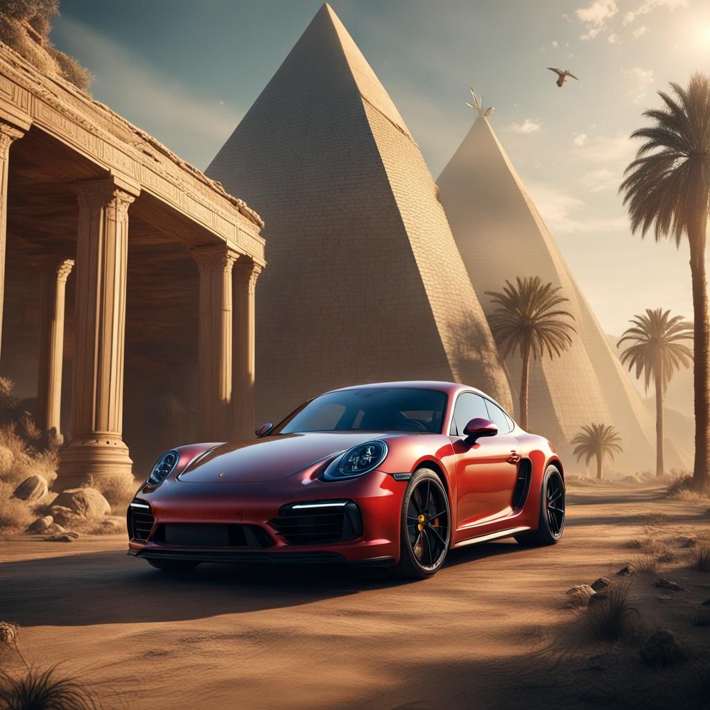 Porsche Cayman at the Pyramids of Giza