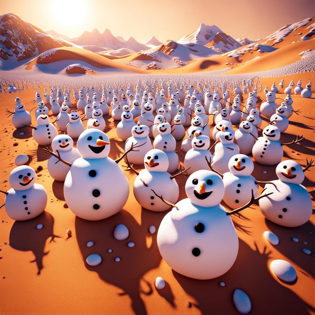 Melting Snowmen's Joyful Desert Selfie: Psychedelic Art