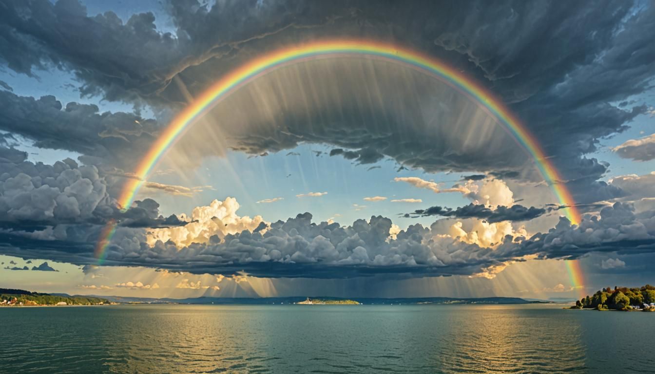 Rainbow Over Lake Constance in Watercolor Pastels
