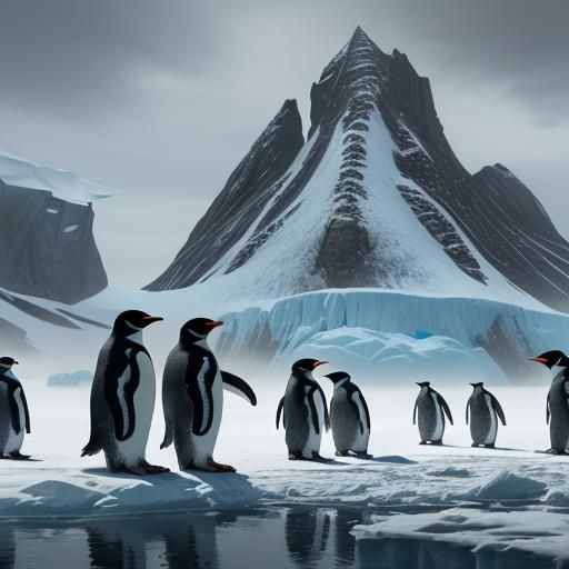 Penguin Army in Antarctic Combat: Detailed Matte Painting