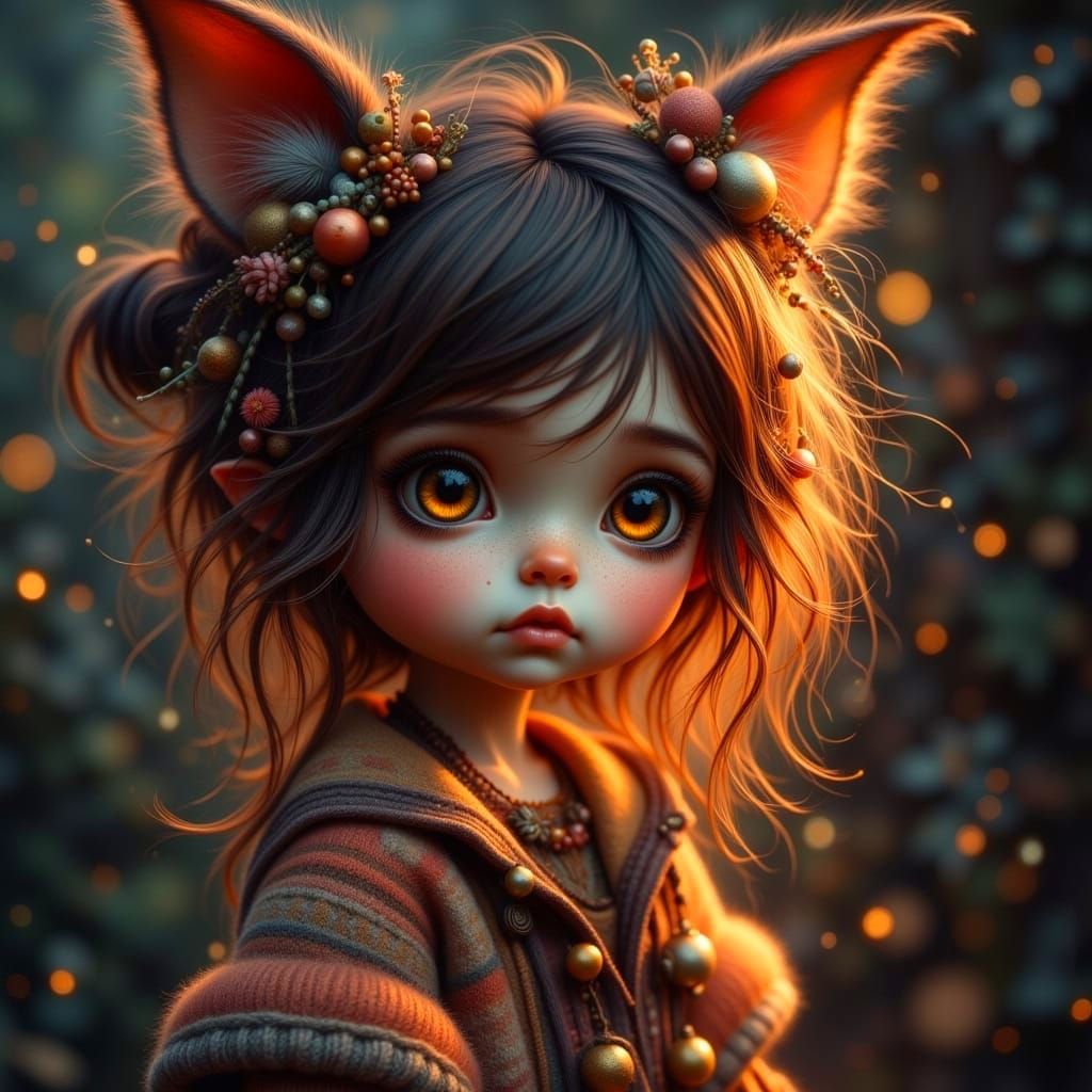 Little Bohemian Girl with a Fuzzy Friend