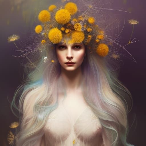 Dandelion Elf Portrait in Hyperdetailed Style