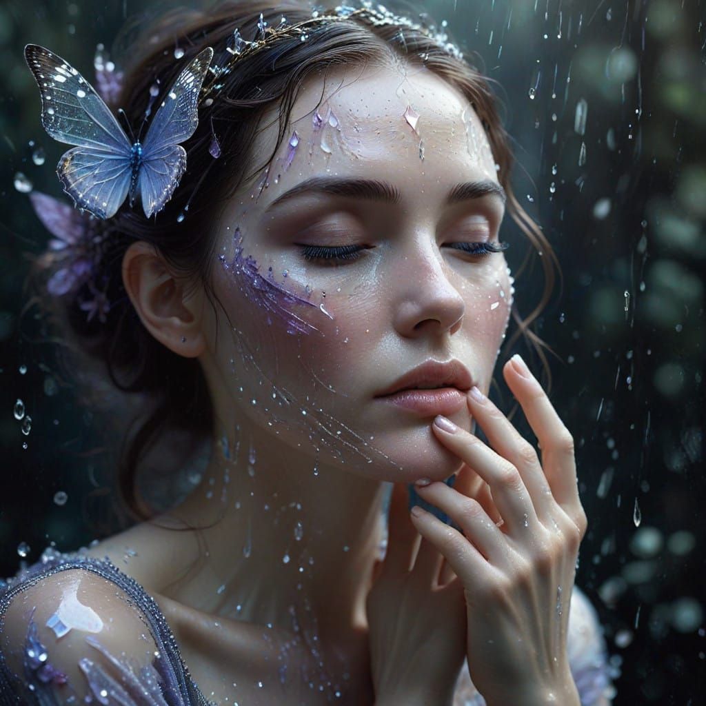 Ethereal Woman with Broken Heart, Tears, and Whispers of Kin...