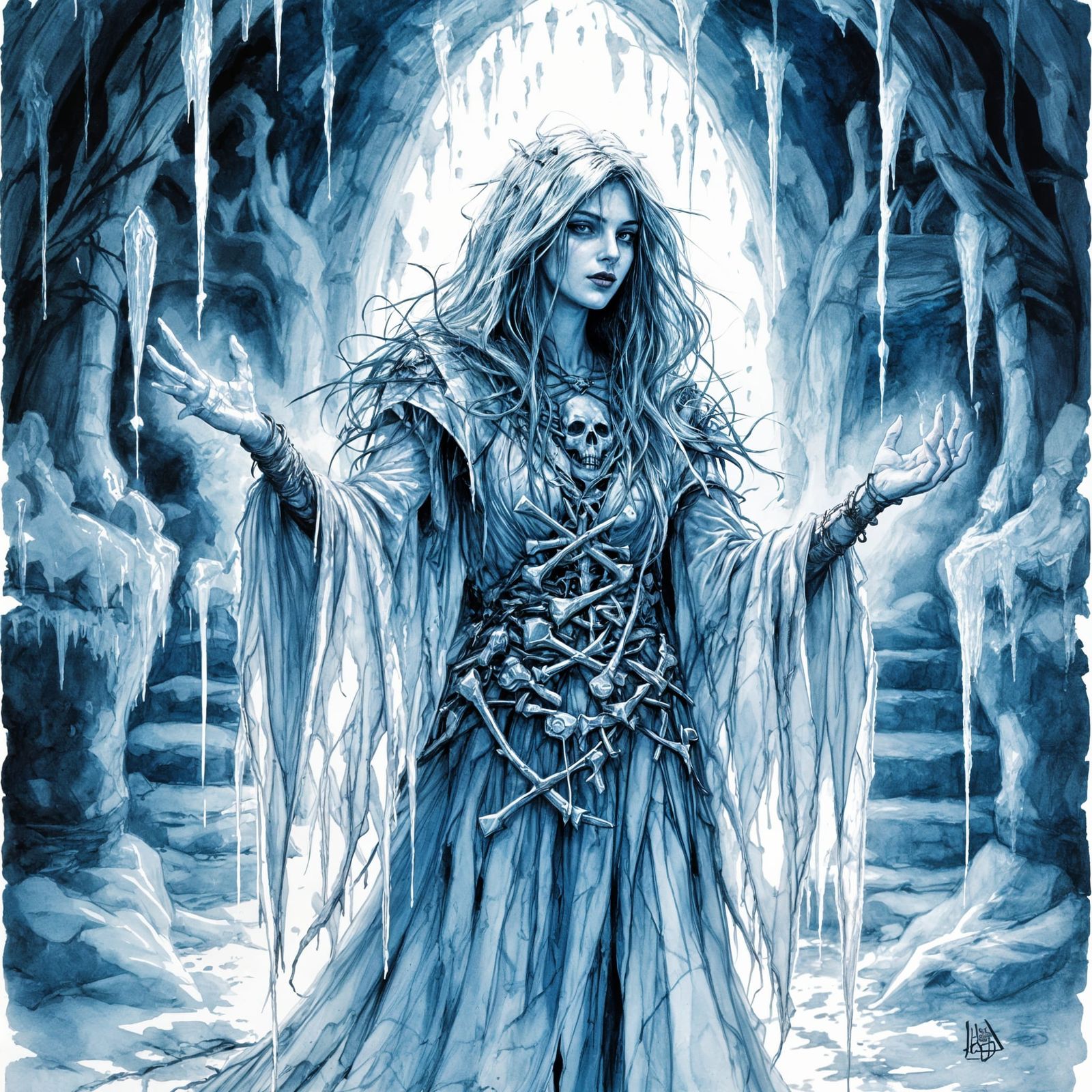 Norse Healer Turned Necromancer in Ink Style