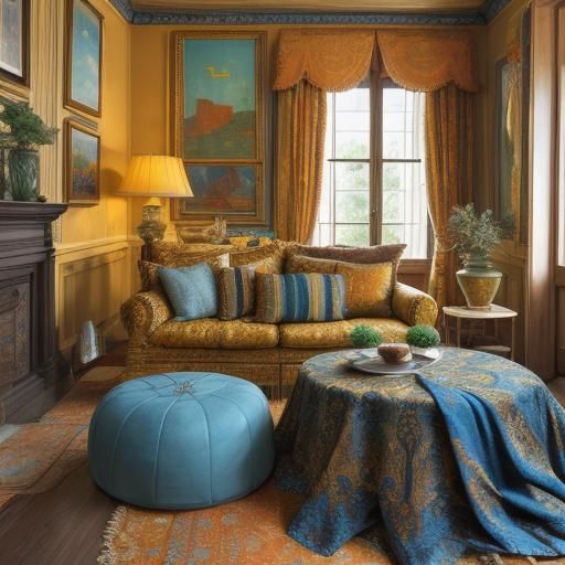 Vibrant Textiles in an Antique Shop in Warm Abstract Express...