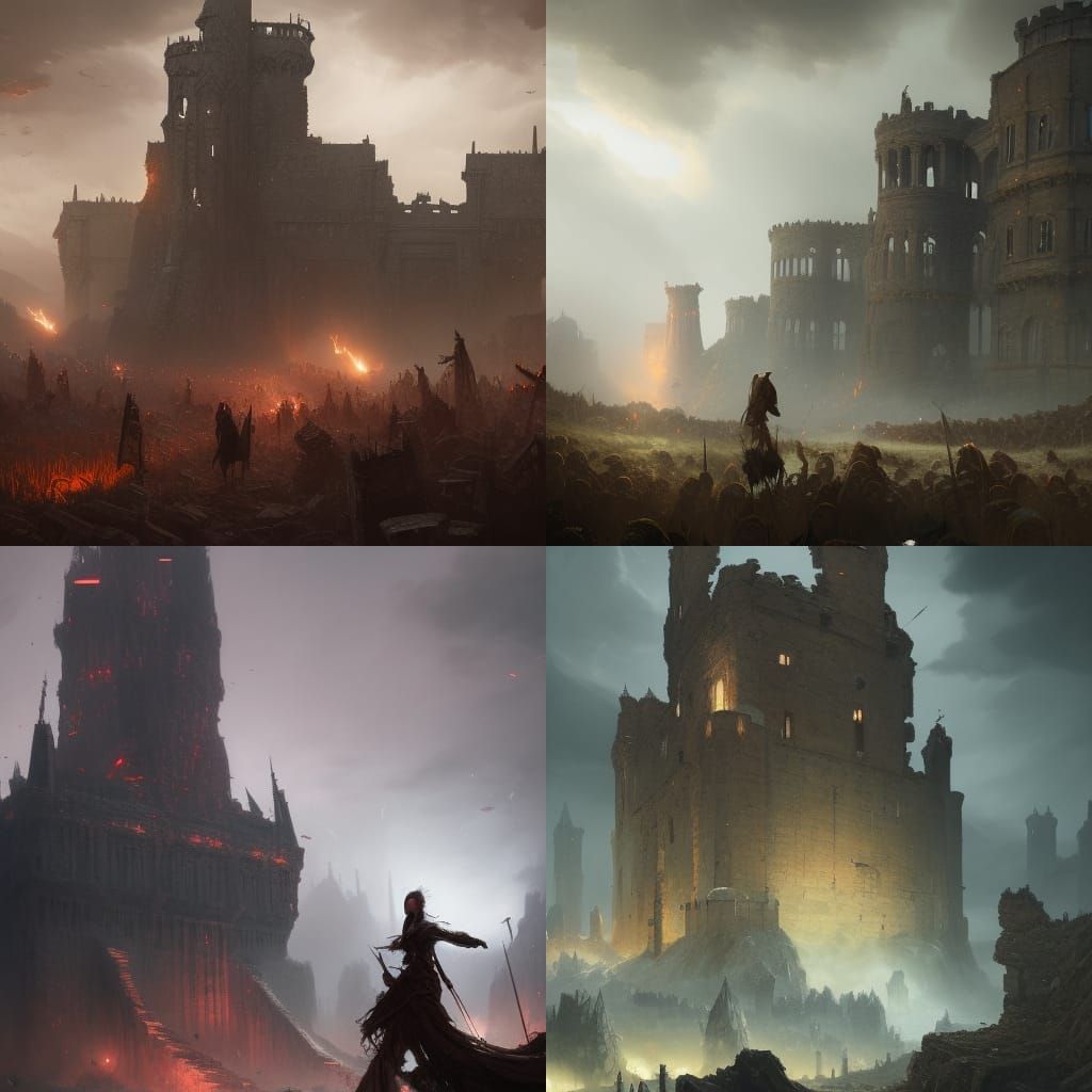 Dark Fantasy Battle at Ruined Castle